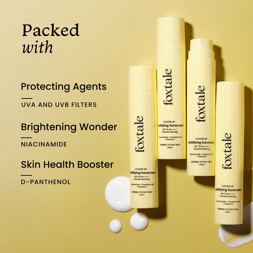 Foxtale Niacinamide Matte Sunscreen SPF 70+ PA++++ | No White Cast | Non Greasy | Prevents Tanning | UVA/UVB Protection | Lightweight | Men & Women | For Normal to Oily Skin | 50 ml  from FoxTale