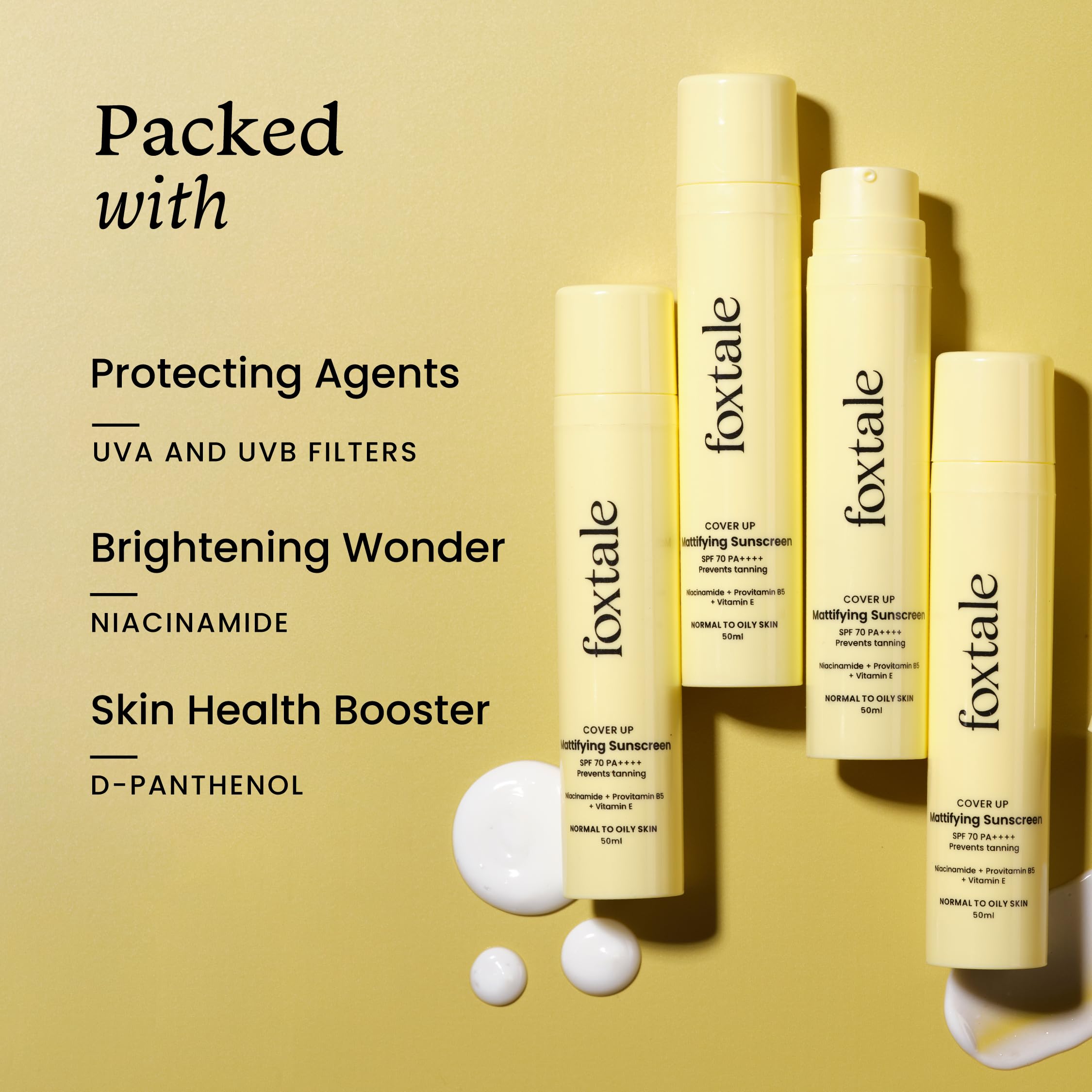 Foxtale Niacinamide Matte Sunscreen SPF 70+ PA++++ | No White Cast | Non Greasy | Prevents Tanning | UVA/UVB Protection | Lightweight | Men & Women | For Normal to Oily Skin | 50 ml  from FoxTale