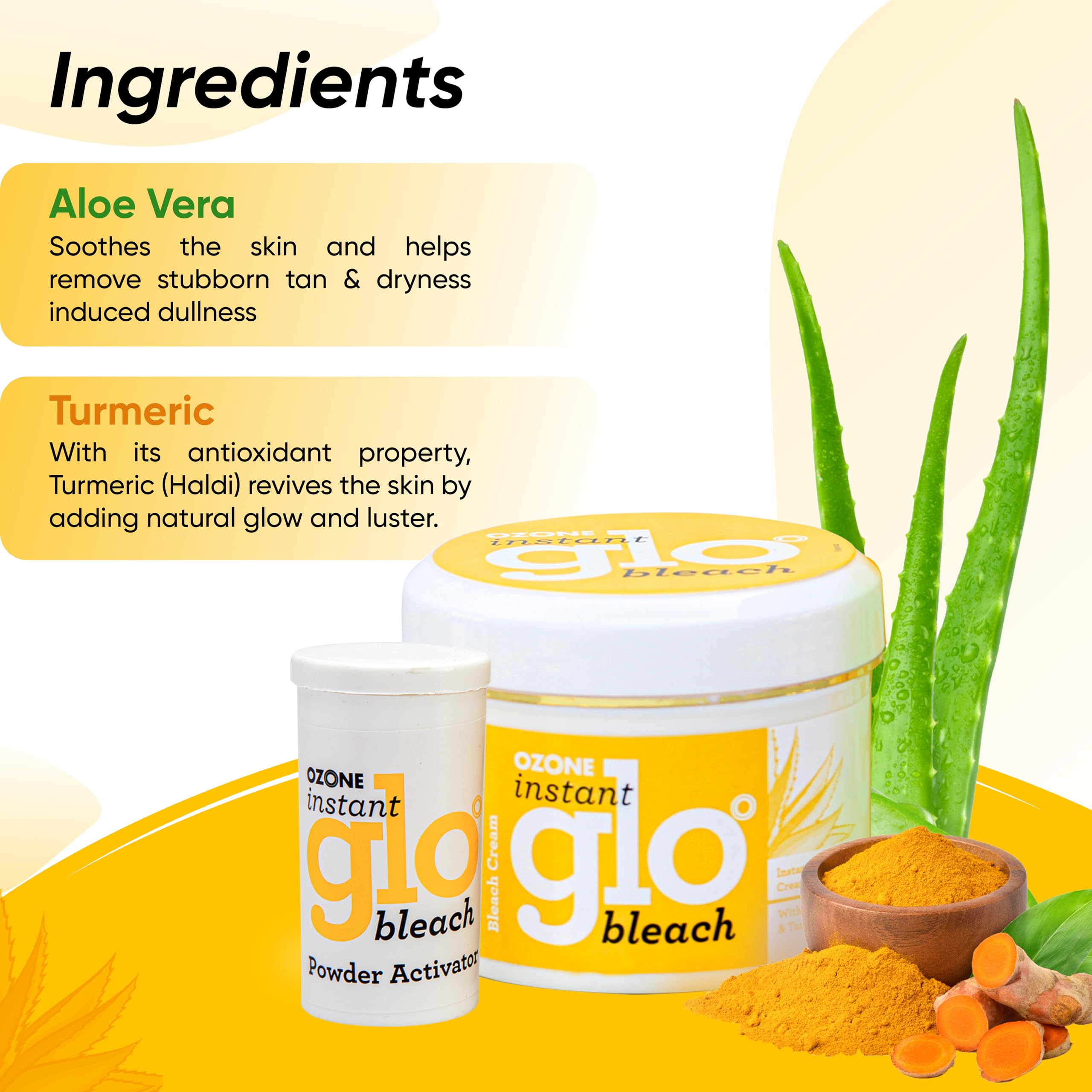 Ozone Instant Glo Bleach Cream for Men & Women | Enriched with Aloe Vera & Turmeric, 43 G (Pack of 3)  from Ozone
