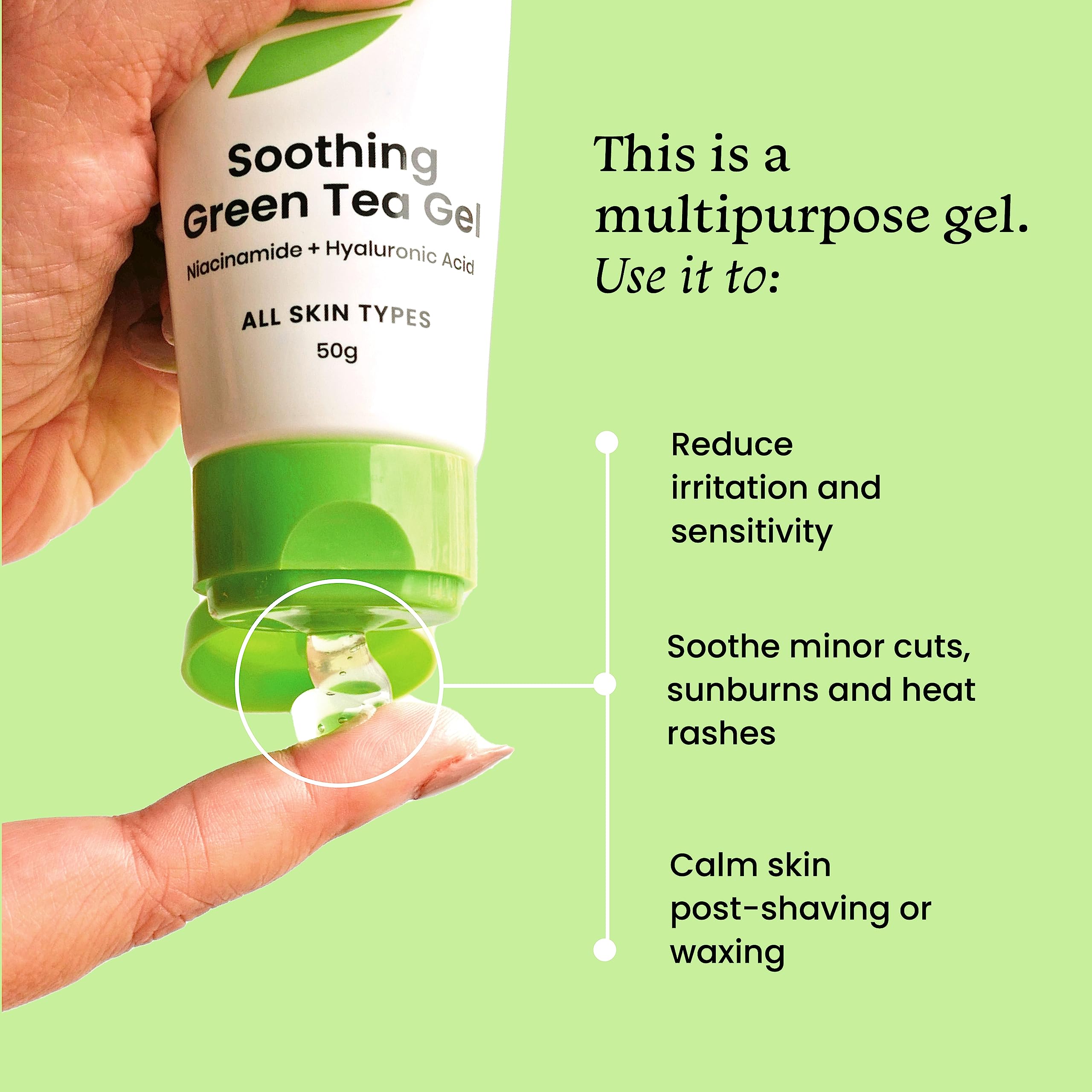 Foxtale Essentials Green Tea Oil-Free Gel Moisturizer for Face | Hyaluronic Acid, Niacinamide, Betaine | Hydrates, Brightens and Prevents Acne | Lightweight for Oily, Acne-Prone Skin | Men & Women - 50g  from FoxTale