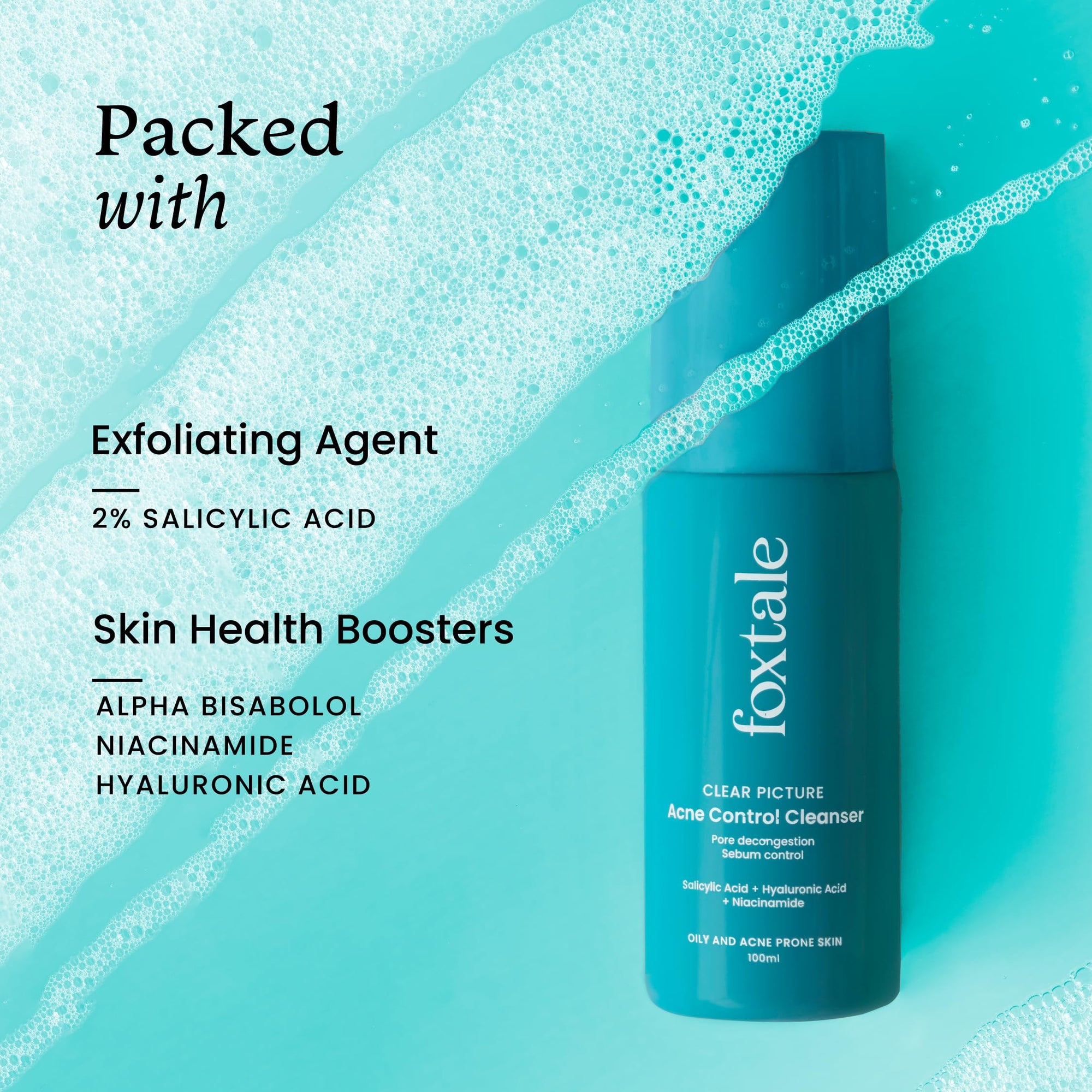 Foxtale 2% Salicylic Acid Face Wash for Oily & Acne Prone Skin with Niacinamide, Hyaluronic Acid | Anti Acne Cleanser for Oil Control | Reduces Pimples and Breakouts | Men & Women- 100 ml  from FoxTale