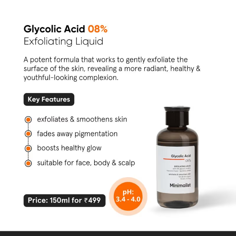 Minimalist 8% Glycolic Acid Toner For Glowing Skin (Toner for Body, Face, Underarms & Scalp) (150ml) toner from HAVIN