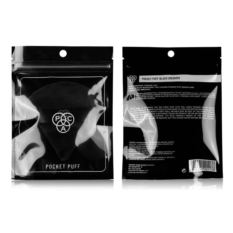 PAC Pocket Puff Black - Medium Size, 99% Soft Natural Cotton, Less Product Wastage, Even Application