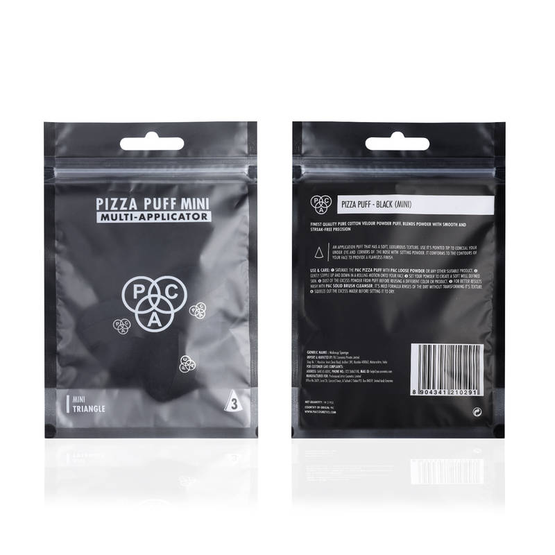 PAC Pizza Puff Black Mini - 99% Soft Natural Cotton, Ideal for Under Eyes & Precise Application