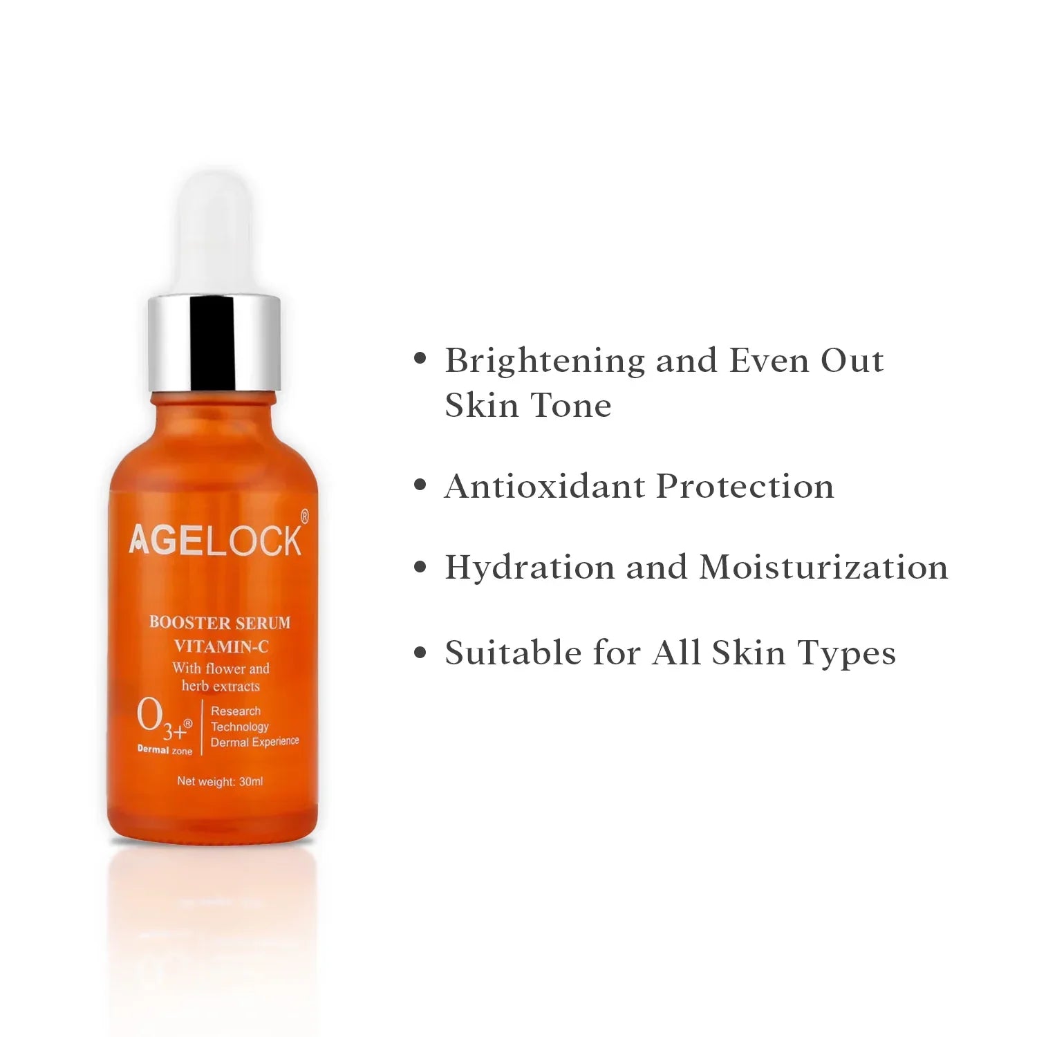 O3+ Agelock Vitamin C Booster Serum Facial Antioxidant for Sun Damage Repair & Even Skin Tone Enriched with Orange Peel, 30 ml Moisturizer from O3+