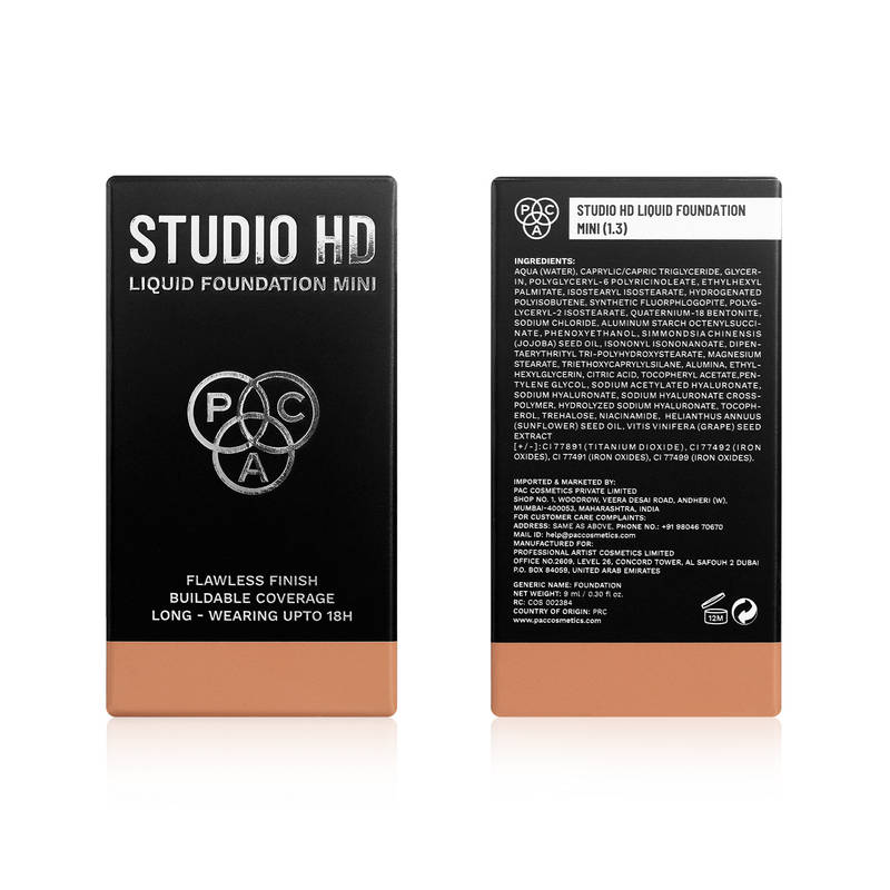 PAC Studio HD Liquid Foundation Mini - Lightweight Dewy Satin Finish, Medium Buildable Coverage