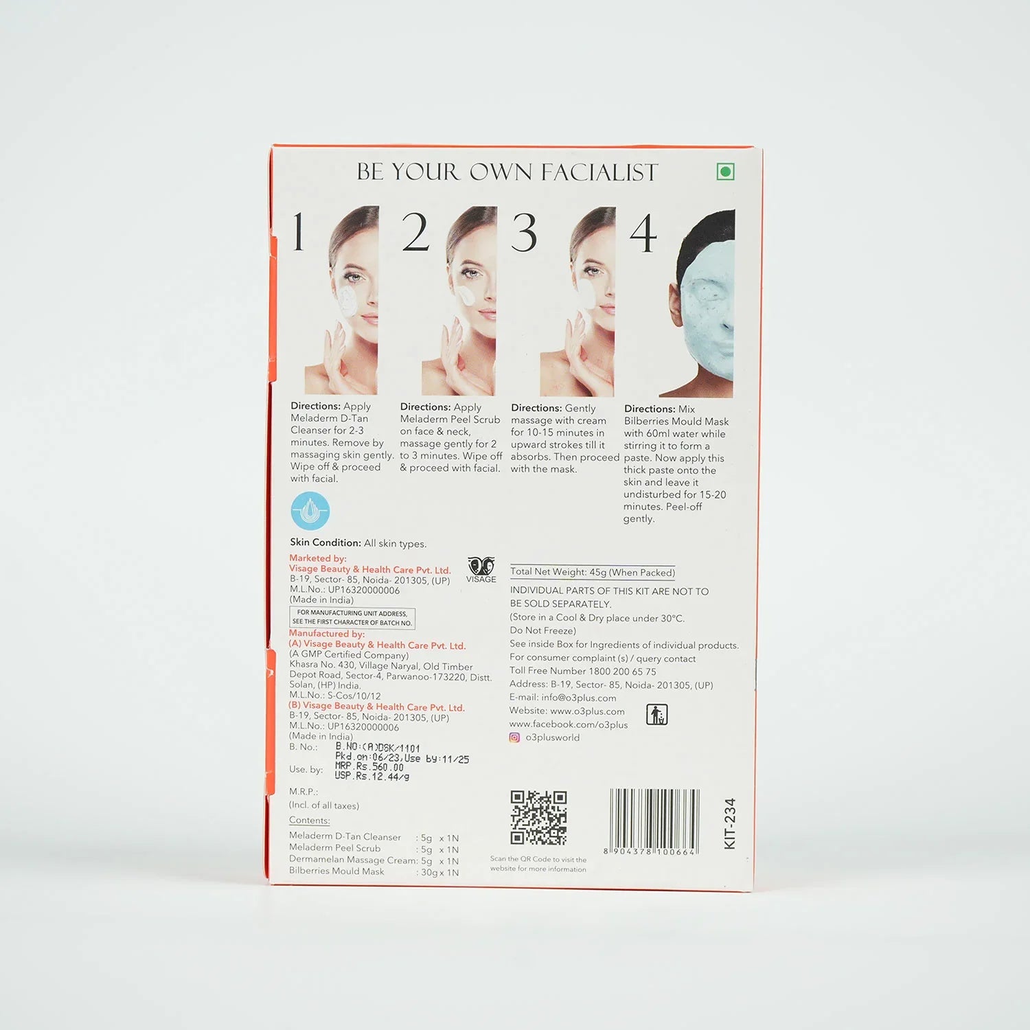 O3+ D-Tan Facial kit for tan removal & brightness for tanned & dull skin, 45g peel off mask from O3+