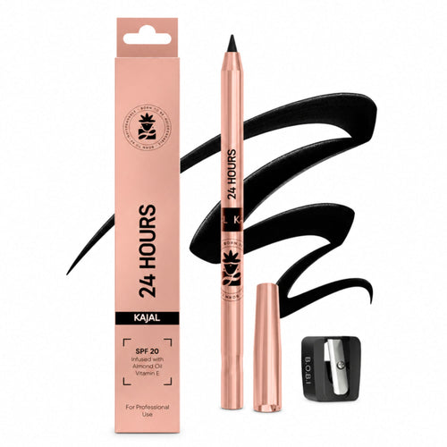 BOBI 24 Hours Kajal For Eyes | Smudgeproof Waterproof Formula | Deep Black Pigment | Cruelty-Free Paraben-Free | Smooth Application | Long Lasting Wear-1.5 gm (Black)