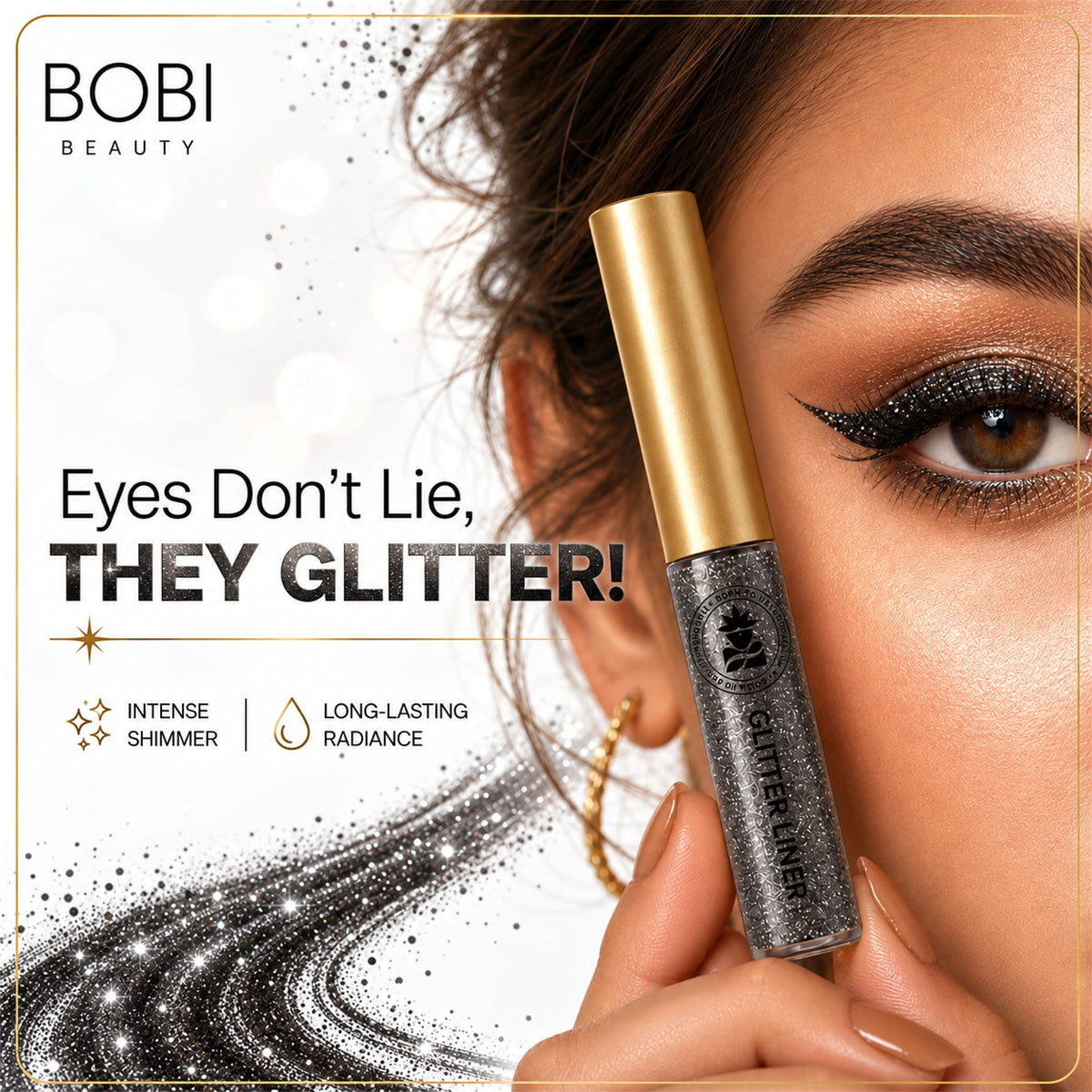 BOBI Glitter Eyeliner  | Diamond Sparkle Finish | Waterproof Long Wear | Quick Dry Smudgeproof | Felt-Tip Precision | Cruelty-Free Paraben-Free-5ml (Black)
