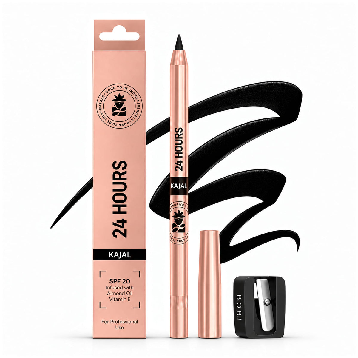 BOBI 24 Hours Kajal For Eyes | Smudgeproof Waterproof Formula | Deep Black Pigment | Cruelty-Free Paraben-Free | Smooth Application | Long Lasting Wear-1.5 gm (Black)