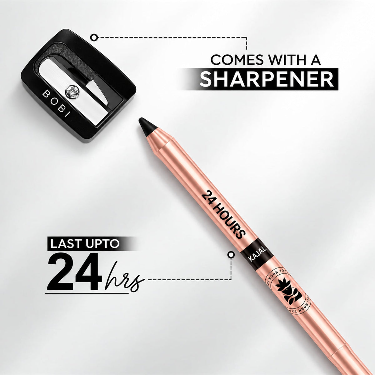 BOBI 24 Hours Kajal For Eyes | Smudgeproof Waterproof Formula | Deep Black Pigment | Cruelty-Free Paraben-Free | Smooth Application | Long Lasting Wear-1.5 gm (Black)