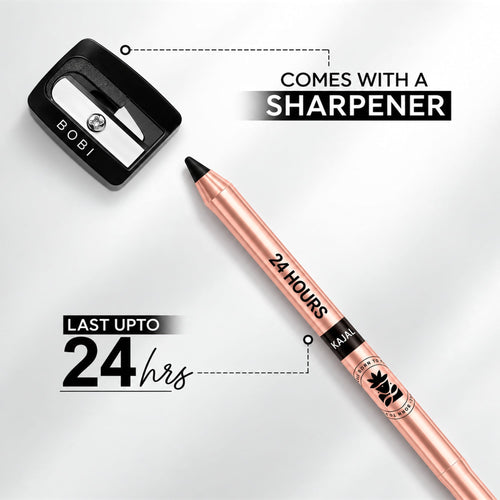BOBI 24 Hours Kajal For Eyes | Smudgeproof Waterproof Formula | Deep Black Pigment | Cruelty-Free Paraben-Free | Smooth Application | Long Lasting Wear-1.5 gm (Black)