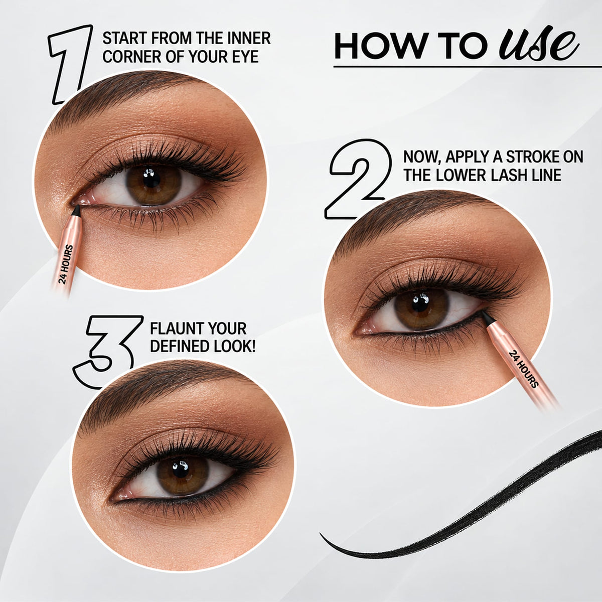 BOBI 24 Hours Kajal For Eyes | Smudgeproof Waterproof Formula | Deep Black Pigment | Cruelty-Free Paraben-Free | Smooth Application | Long Lasting Wear-1.5 gm (Black)