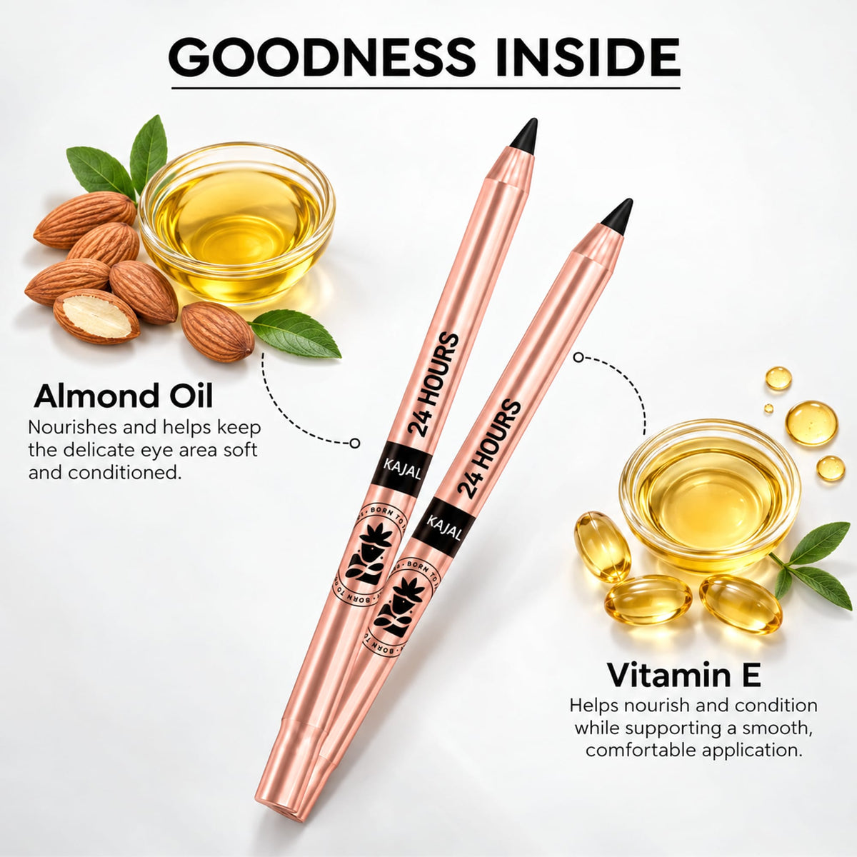 BOBI 24 Hours Kajal For Eyes | Smudgeproof Waterproof Formula | Deep Black Pigment | Cruelty-Free Paraben-Free | Smooth Application | Long Lasting Wear-1.5 gm (Black)