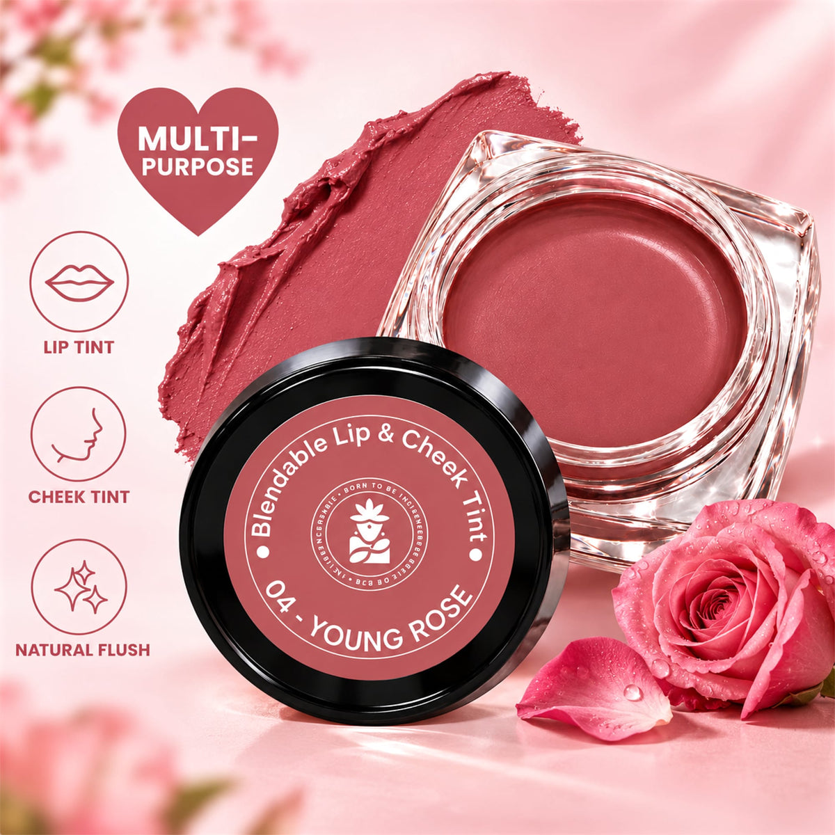 BOBI Glow Tint – Blendable Lip & Cheek , 5g (Young Rose)