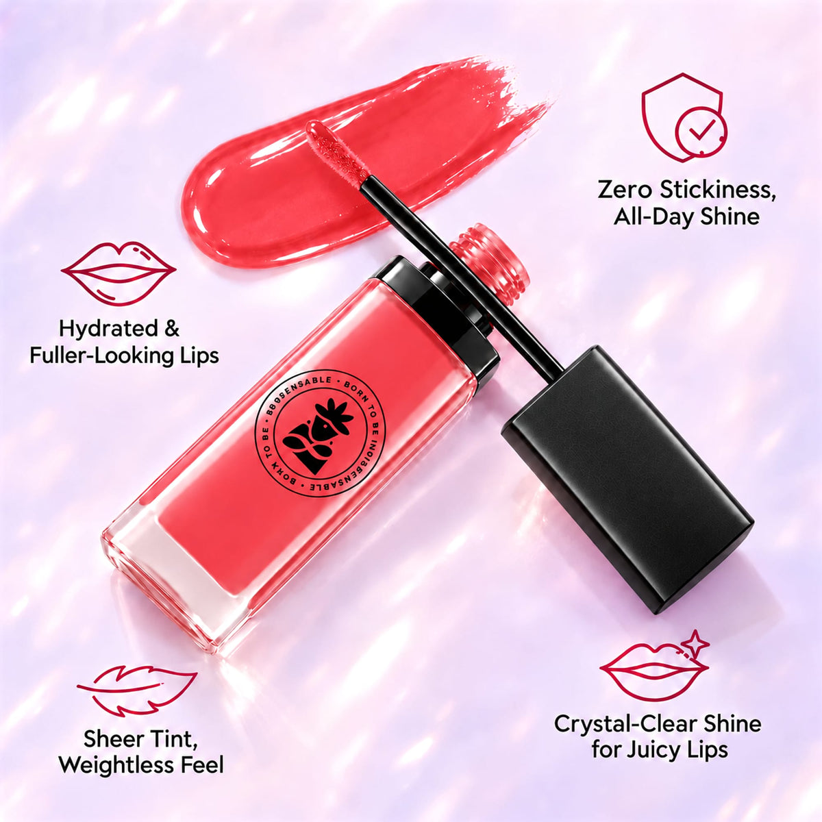 BOBI High Shine Lip Gloss–Non Sticky Hydrating Gloss (5 ml) (Pink Life)