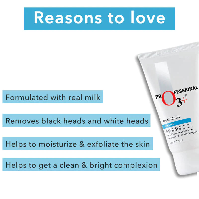 O3+ Milk Scrub Enriched with Macadamia Nuts Extracts for Clean & Bright Complexion, 50g Face Scrub from O3+