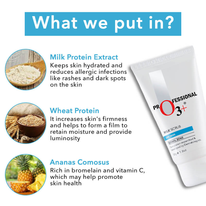 O3+ Milk Scrub Enriched with Macadamia Nuts Extracts for Clean & Bright Complexion, 50g Face Scrub from O3+