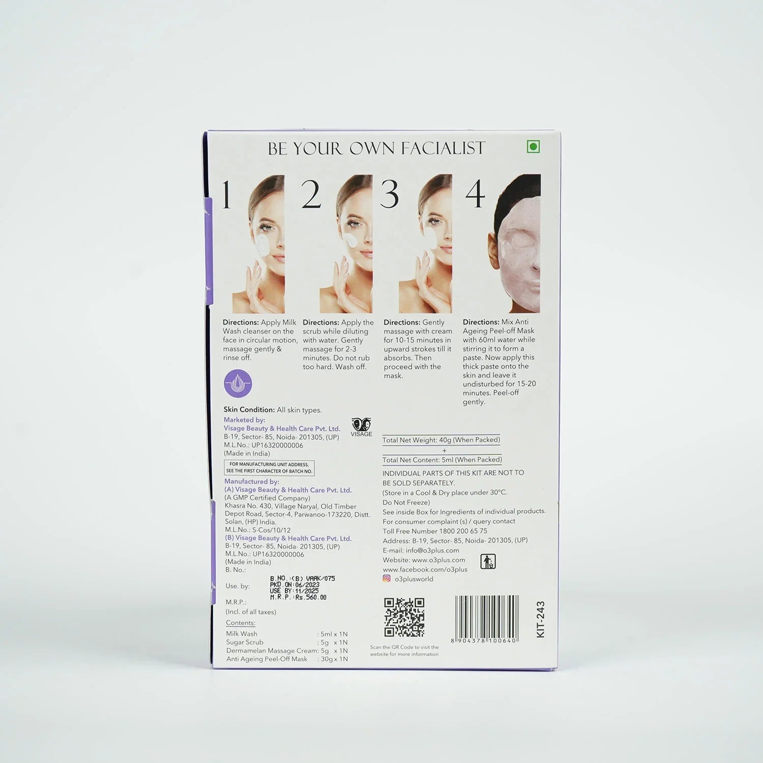 O3+ Anti Ageing Facial kit Brightening & Finelines Reducer With Peel off Mask, 45gm peel off mask from O3+