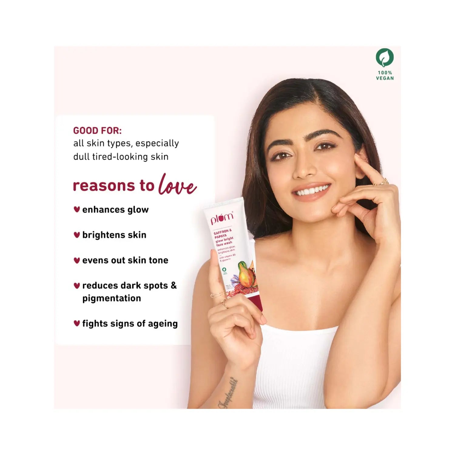 Plum Saffron & Papaya Glow Bright Face Wash | Enhances Glow & Brightens Skin | With Vitamin B5 | Fights Dull Skin | Non-Drying, Gel-Based, Sulphate-Free Face Wash | For All Skin Types | 100% Vegan I 100ml face Wash from plum