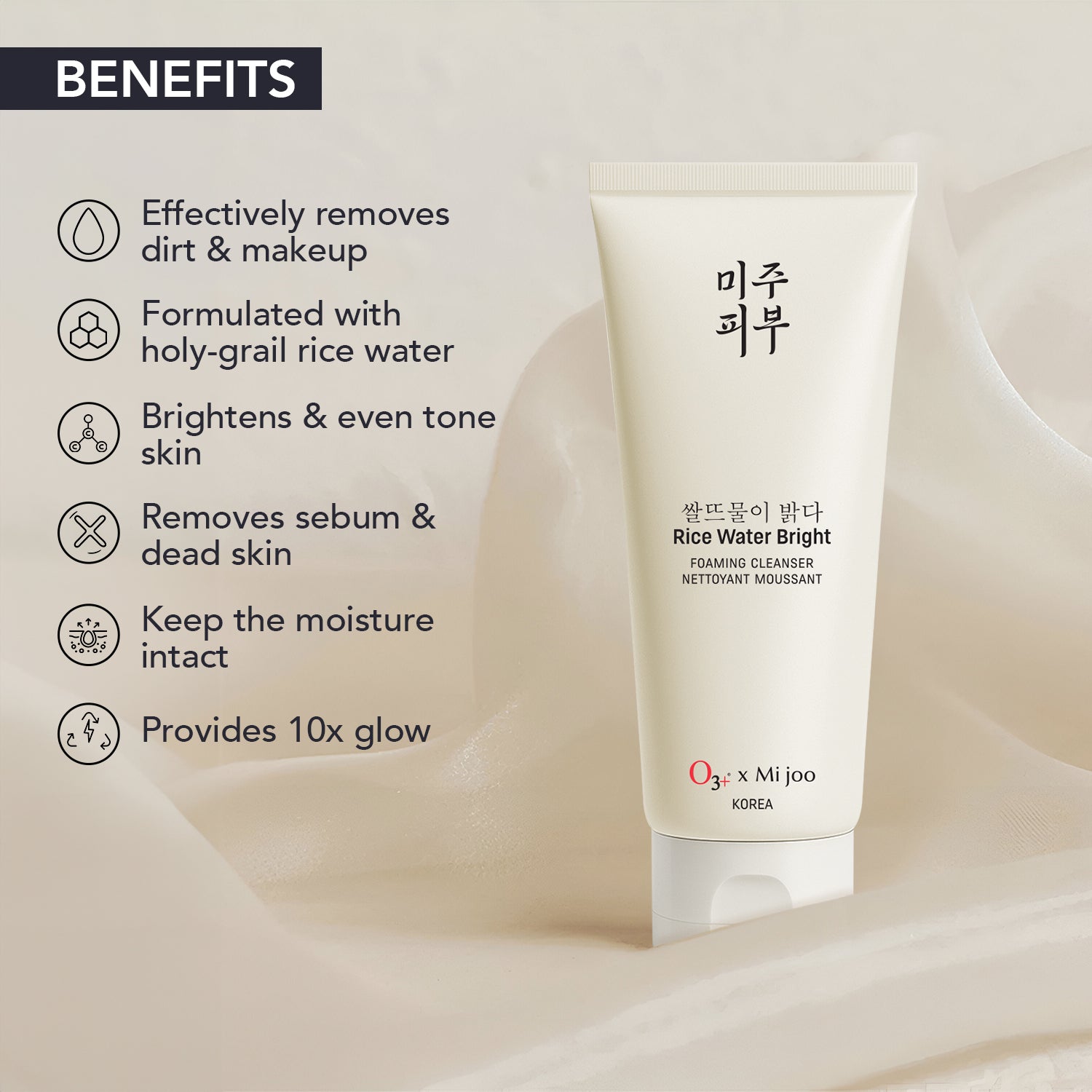 o3 + Mijoo Korea Rice Water Bright Foaming Cleanser 100ml For Korean Glass Skin