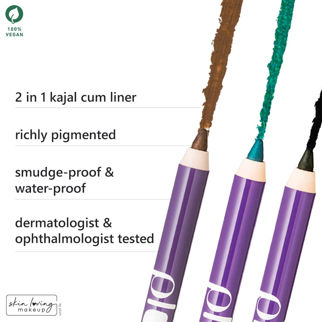 Plum Nature Studio All-Day-Wear Kohl Kajal - Black Brilliance + Free sharpner (1.2g)